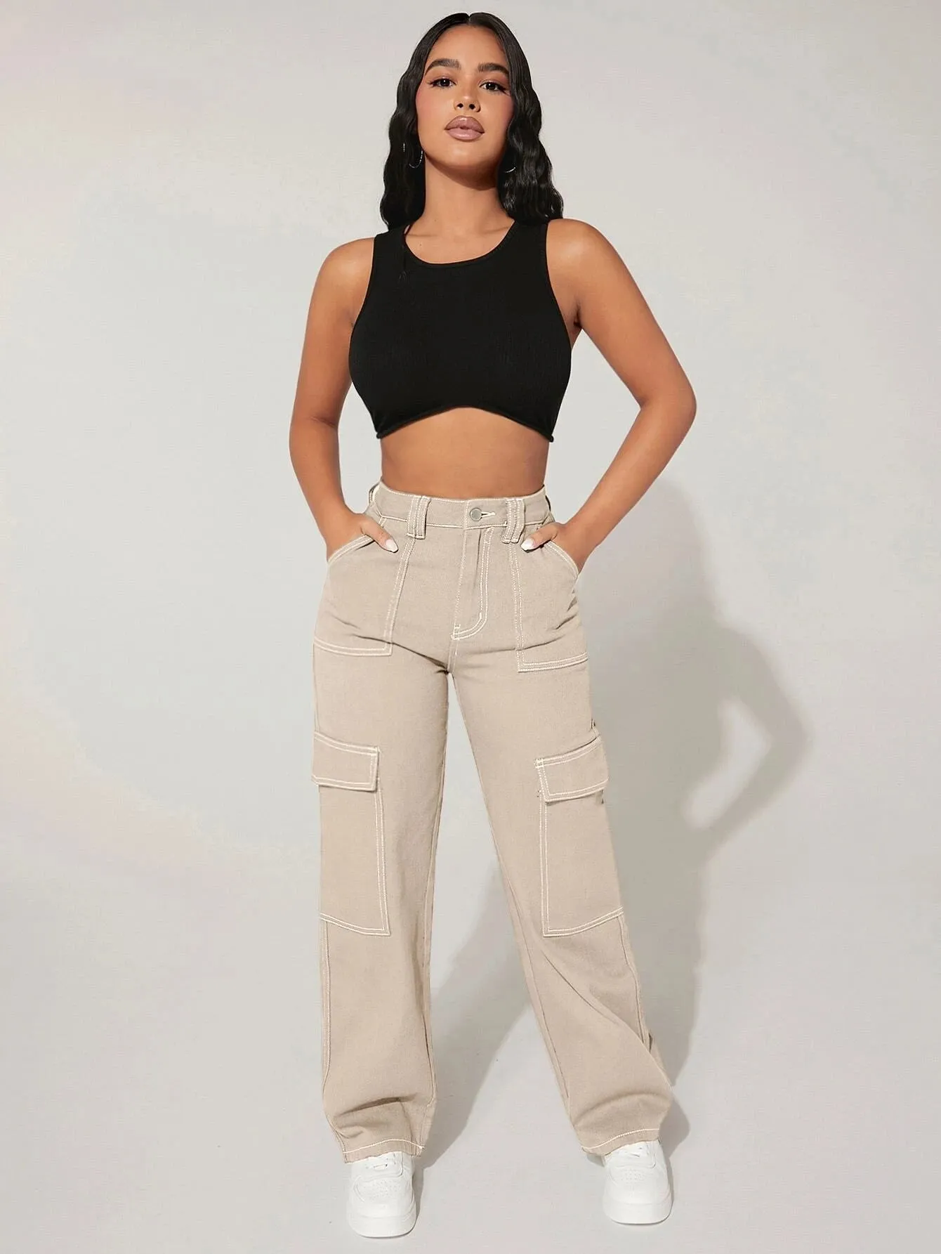Flap Pocket High Waist Cargo Pants