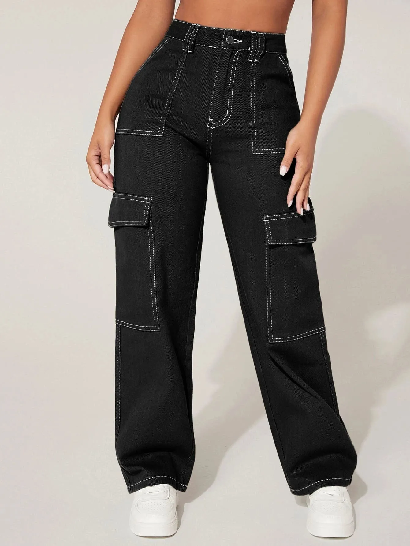 Flap Pocket High Waist Cargo Pants