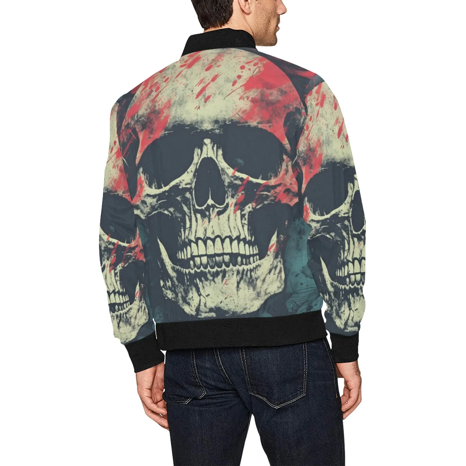 Grunge Skull Splattered Pattern Bomber Jacket
