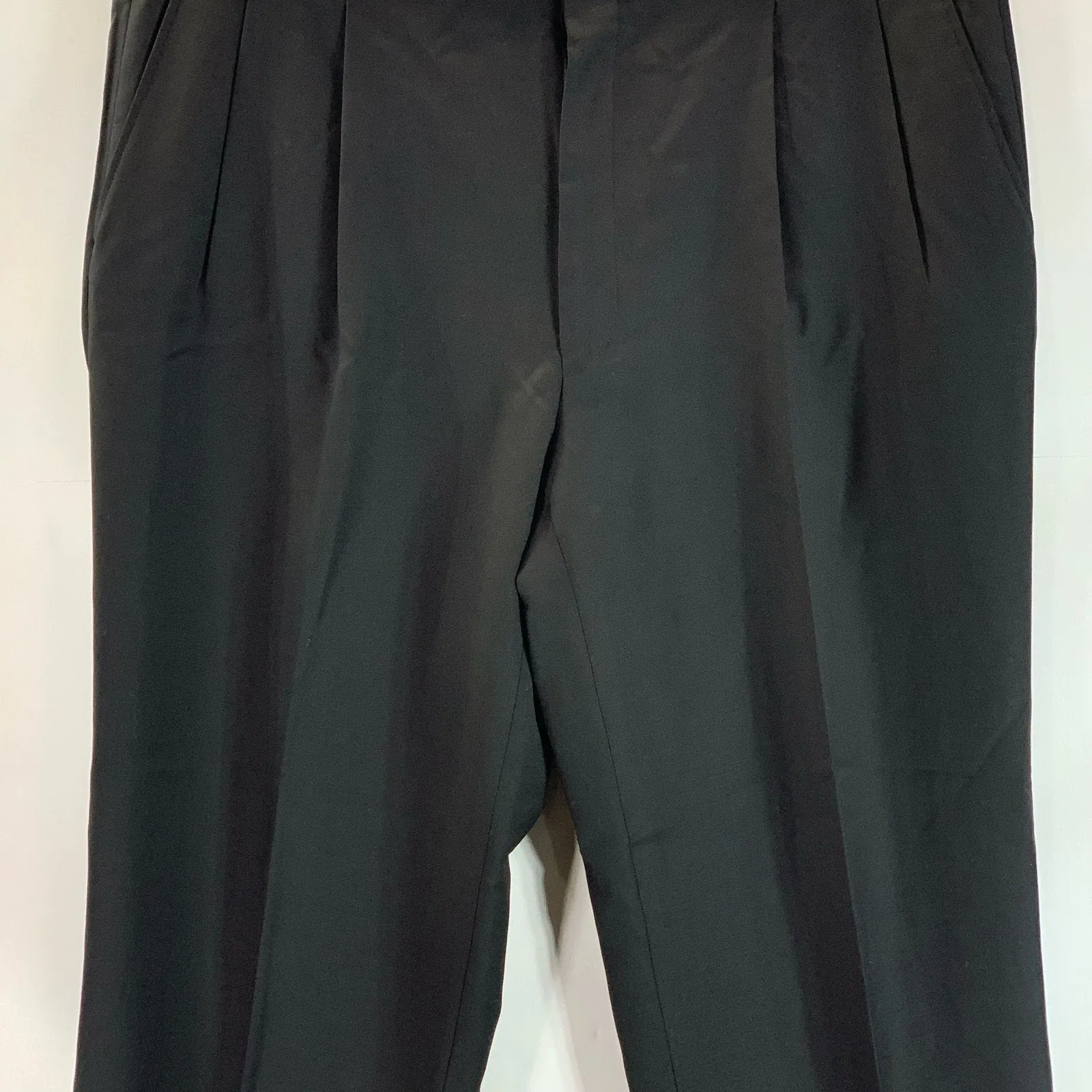 HICKEY FREEMAN Men's Solid Black Double Pleated Dress Pant SZ 38x30