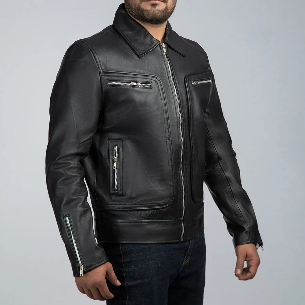 John Black Leather Biker Jacket