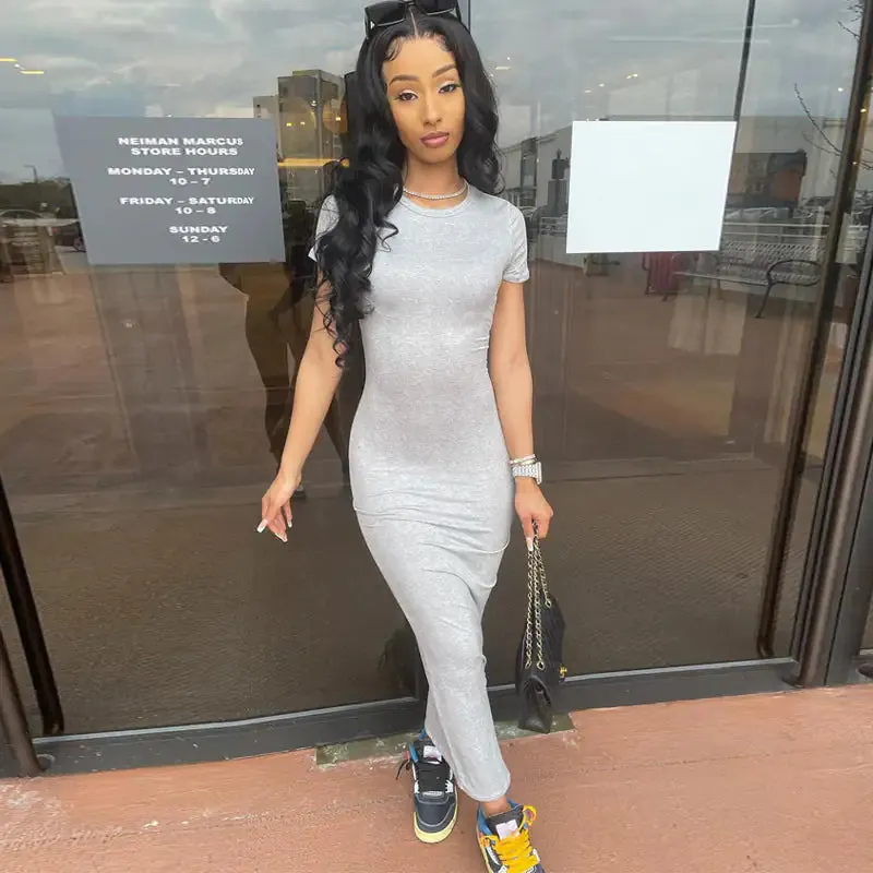 Keep It Simple Short Sleeve Bodycon Maxi Dress