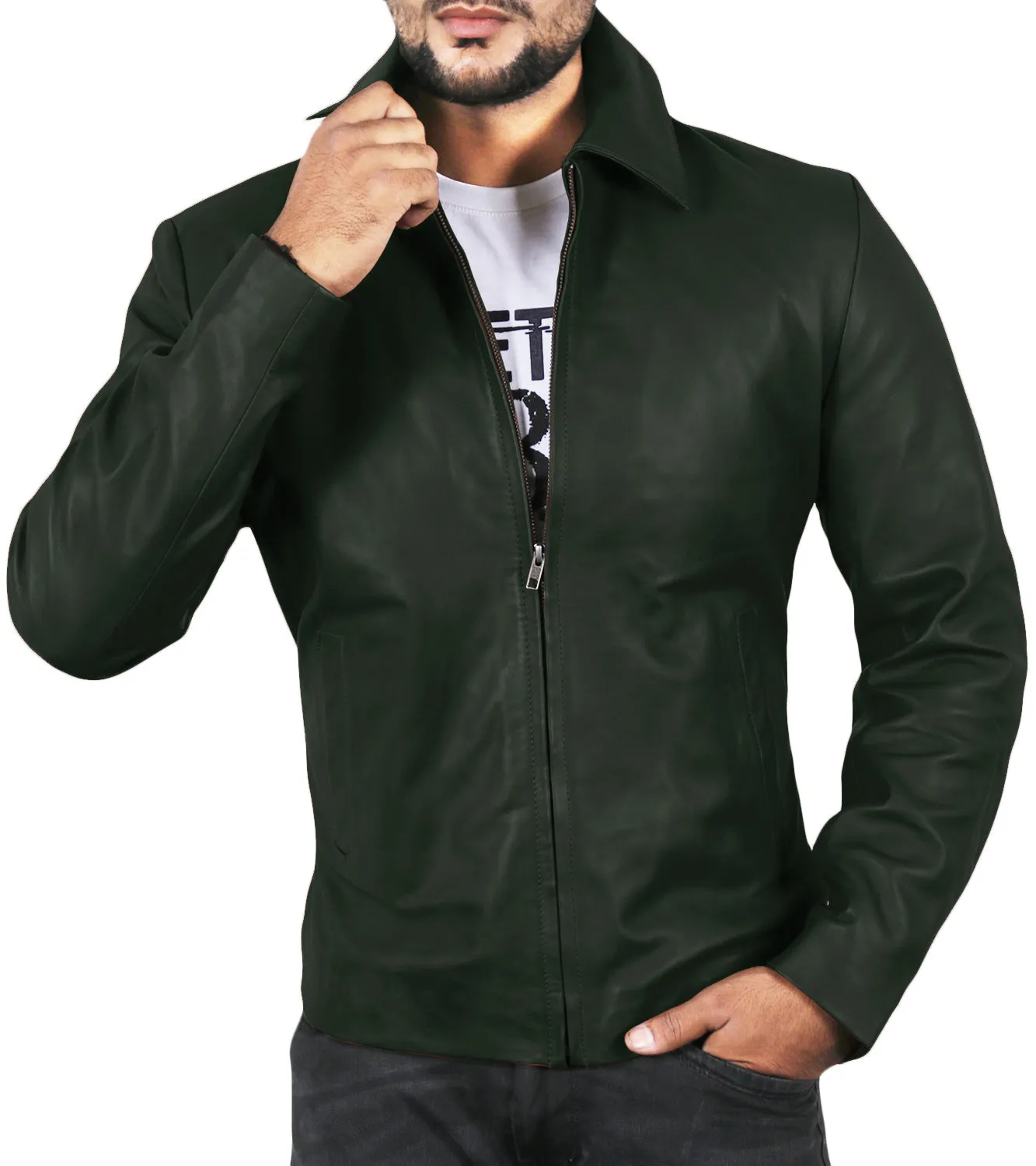 Leather Jackets Hub Mens Genuine Lambskin Leather Jacket (Black, Aviator Jacket) - 1501587