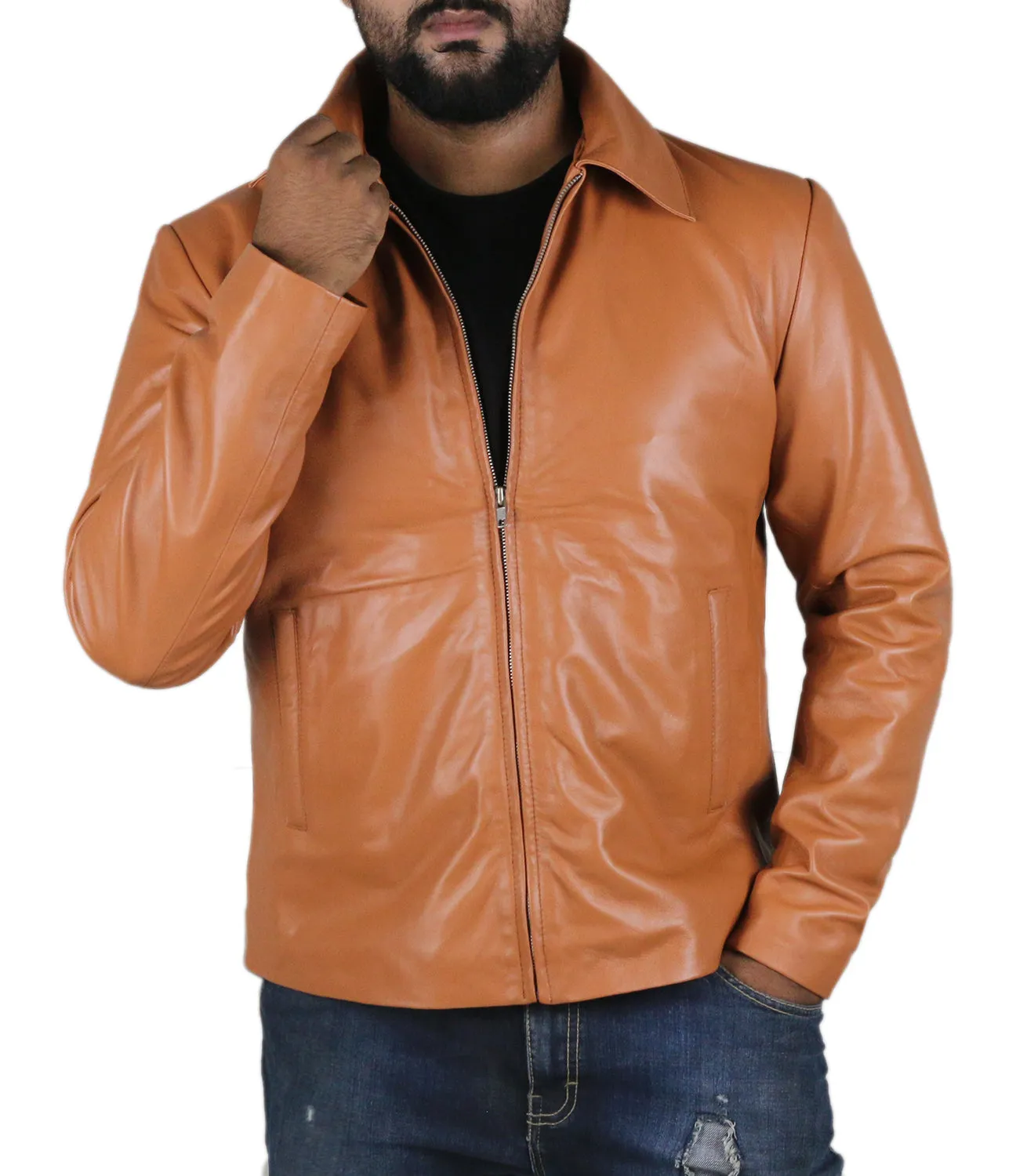 Leather Jackets Hub Mens Genuine Lambskin Leather Jacket (Black, Aviator Jacket) - 1501587