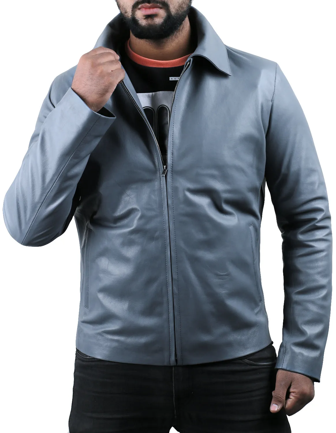Leather Jackets Hub Mens Genuine Lambskin Leather Jacket (Black, Aviator Jacket) - 1501587