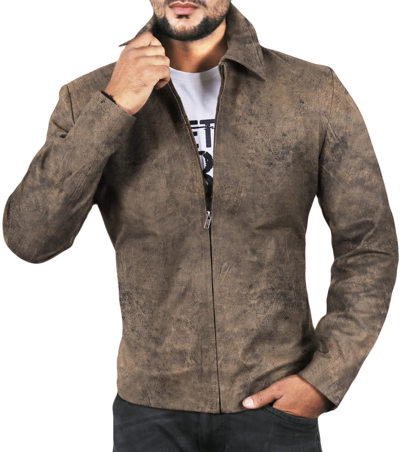 Leather Jackets Hub Mens Genuine Lambskin Leather Jacket (Black, Aviator Jacket) - 1501587