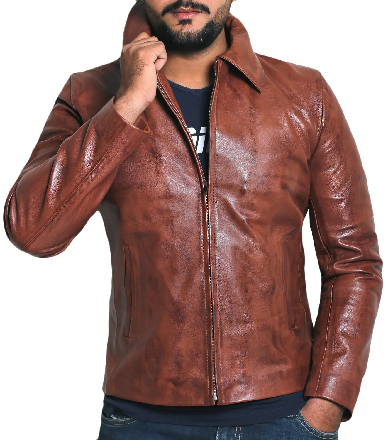 Leather Jackets Hub Mens Genuine Lambskin Leather Jacket (Black, Aviator Jacket) - 1501587