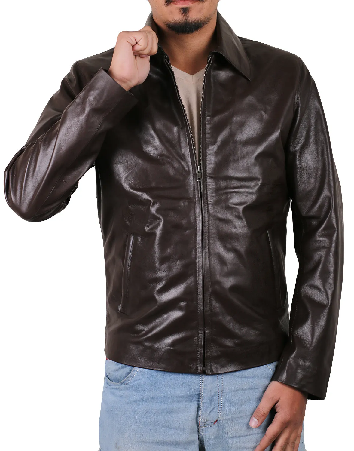 Leather Jackets Hub Mens Genuine Lambskin Leather Jacket (Black, Aviator Jacket) - 1501587