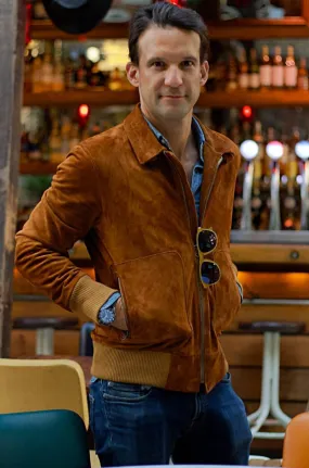 LONDON Classic Lightweight Jacket in Suede - Amber