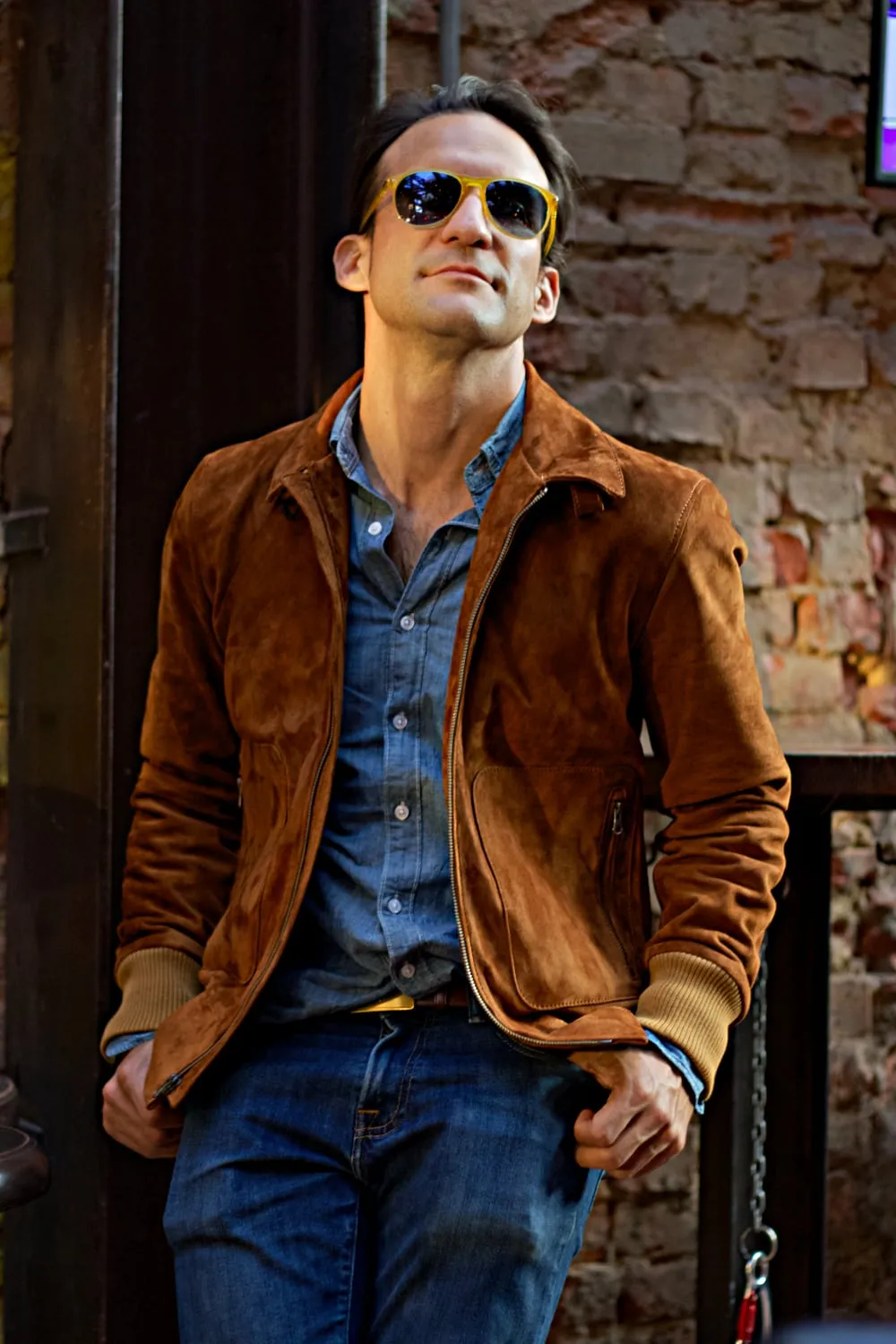LONDON Classic Lightweight Jacket in Suede - Amber