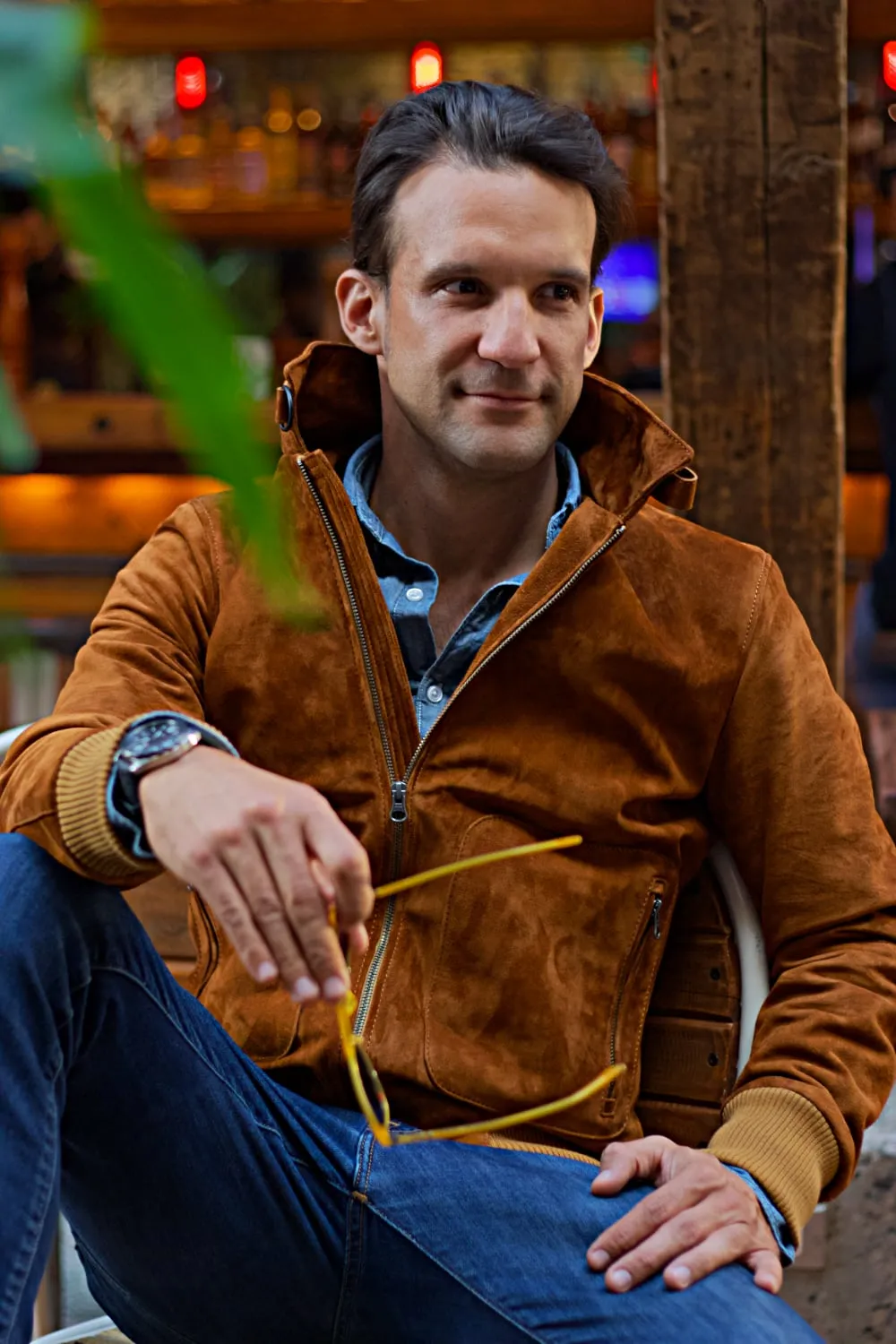 LONDON Classic Lightweight Jacket in Suede - Amber
