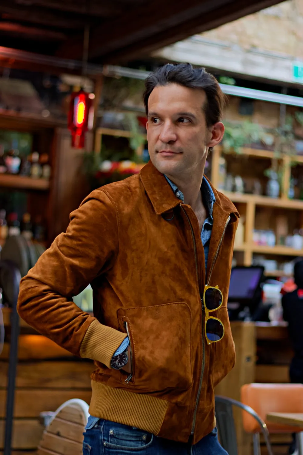 LONDON Classic Lightweight Jacket in Suede - Amber