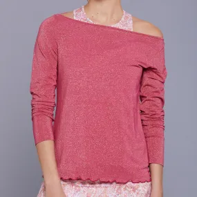 Lush Weave Boatneck Top (red shimmer)