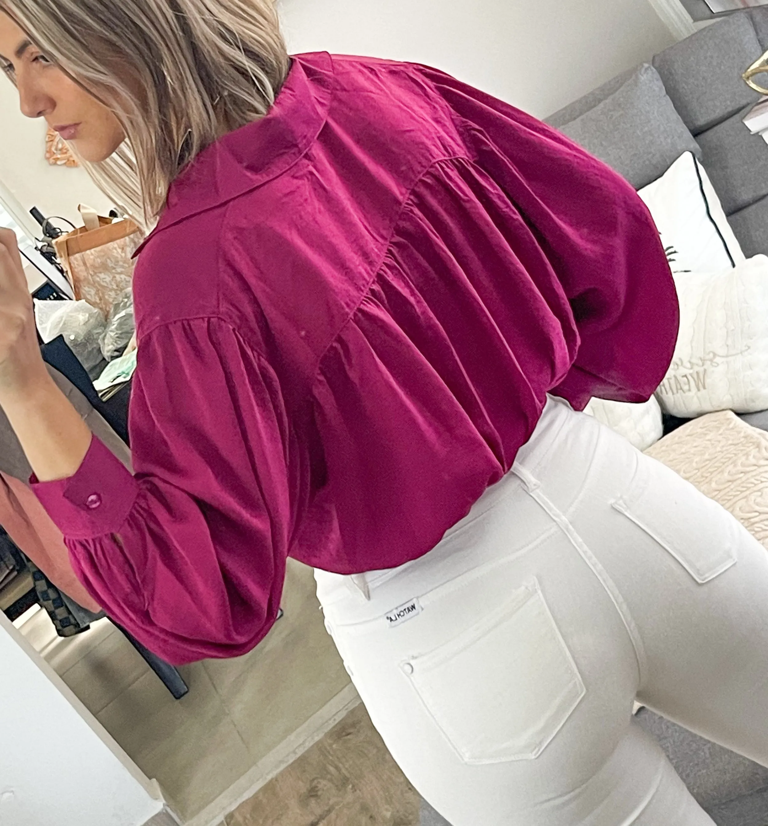 MAGENTA SATIN TIE TOP