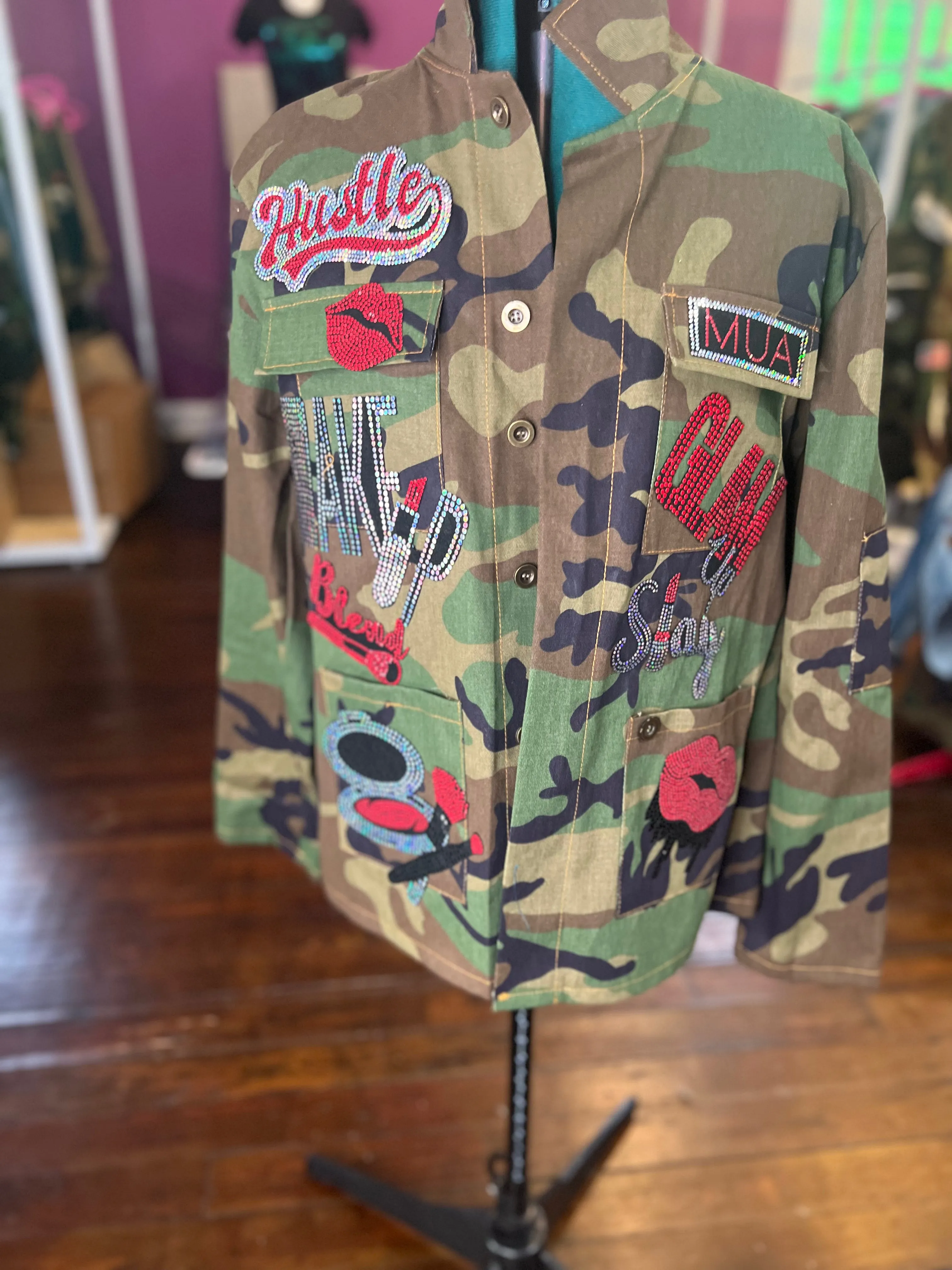MAKEUP HUSTLER CAMOUFLAGE BLING Patchwork JACKET