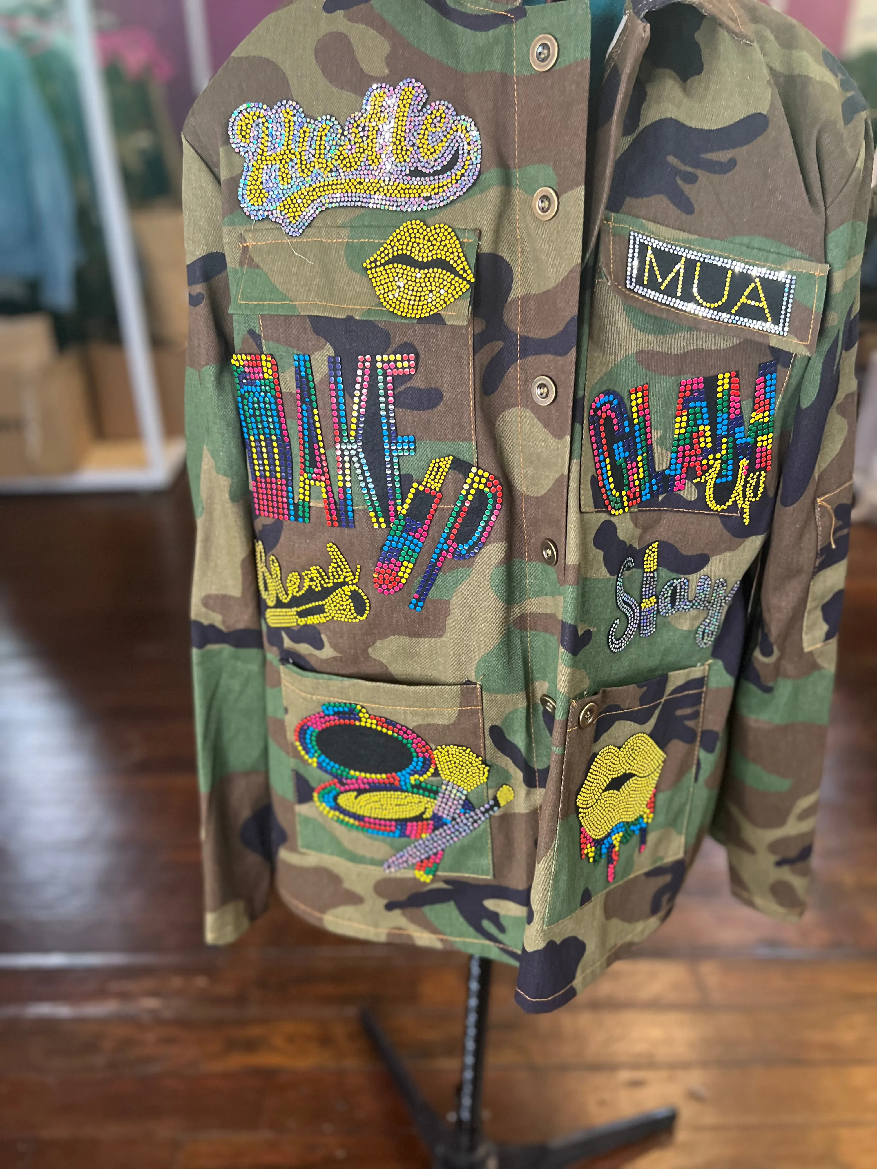 MAKEUP HUSTLER CAMOUFLAGE BLING Patchwork JACKET