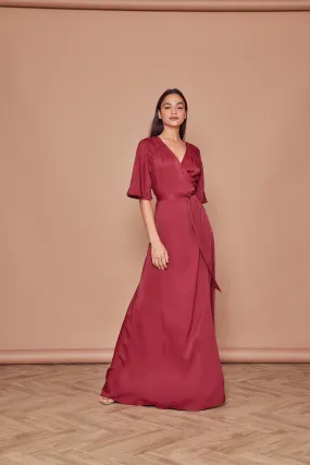 Margot Satin Wrap Dress - Burgundy