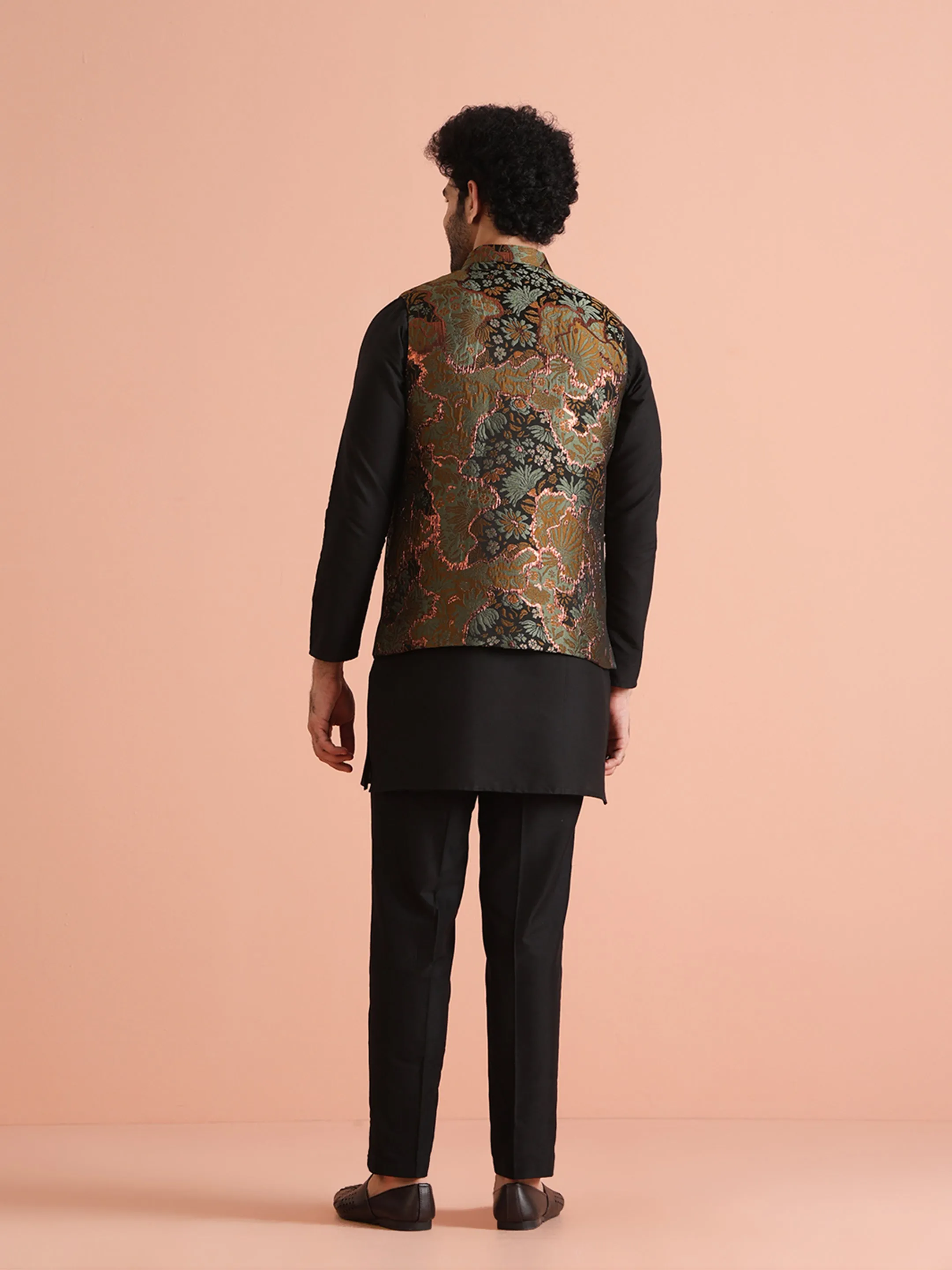 Men Sage Green Abstract Nehru Jacket (Set of 1)