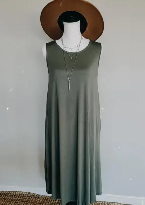 Michelle Sleeveless Crew Neck Shift Dress-Olive