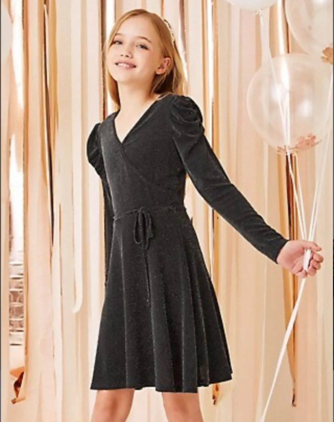 MID Girls Black Fancy Sparkle Dress: Size 7-14