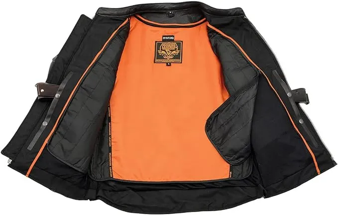 Milwaukee Leather Men’s Crossover Black Leather Scooter Jacket with Reflective Skulls - MLM1500