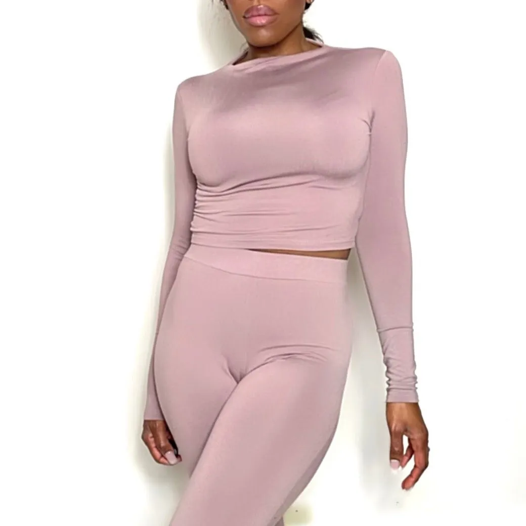 Mock Neck Crop | EveryDay Stretch Fitted Crop-Blush