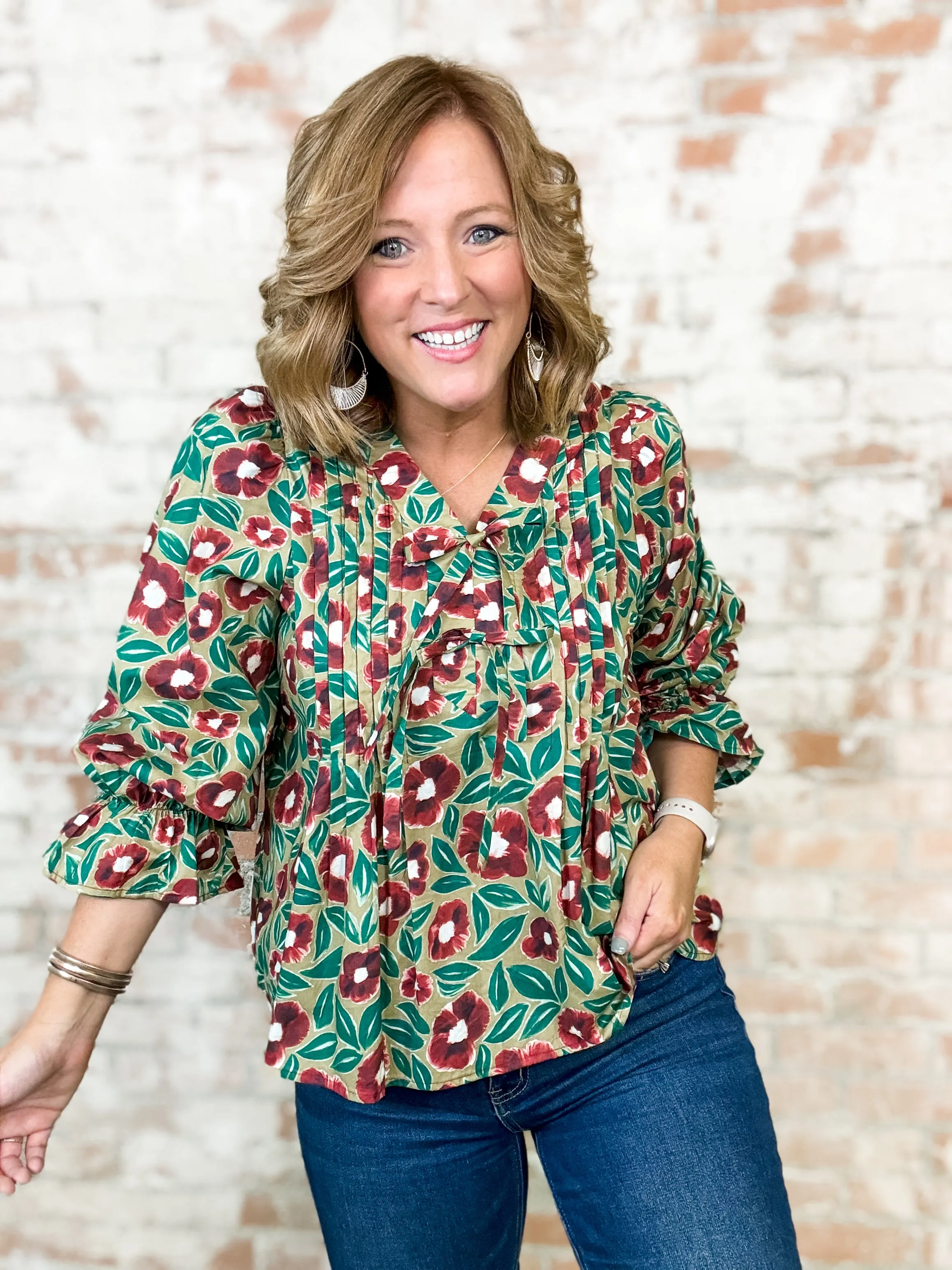 Morgan Floral Pintuck   Bow Top - FINAL SALE