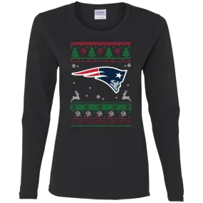 New England Patriots Logo Football Teams Ugly Christmas Sweater Women Long Sleeve Shirt