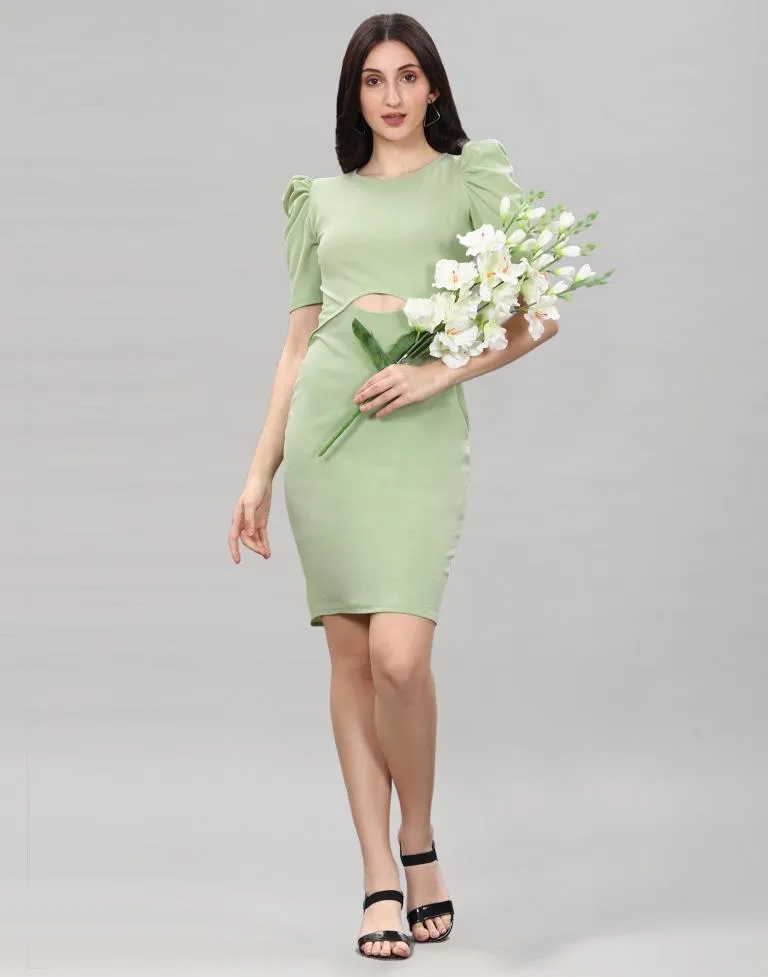 Pista Green Puff Sleeve Bodycon Dress