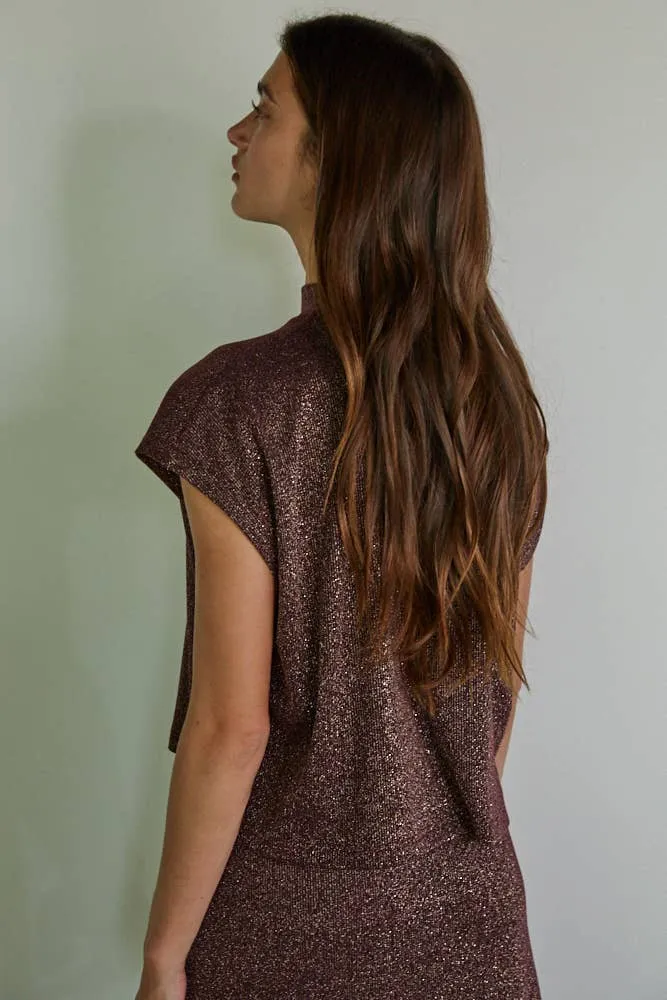 Plum Glitter Mock Neck Top