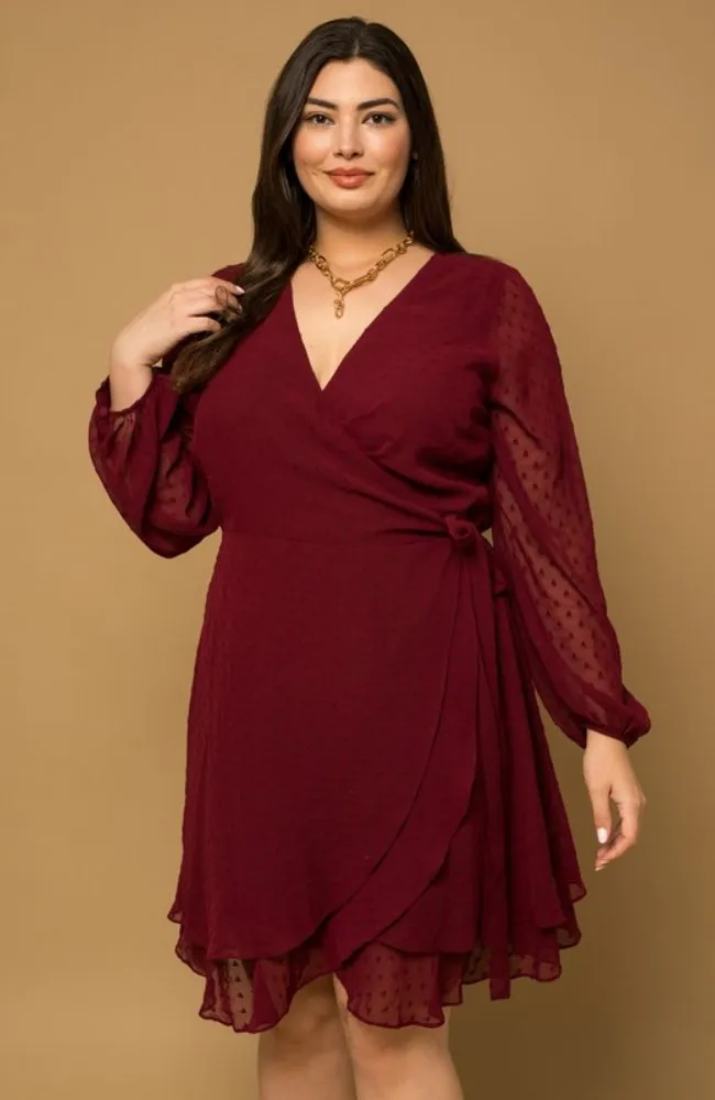 Plus Burgundy Wrap Dress