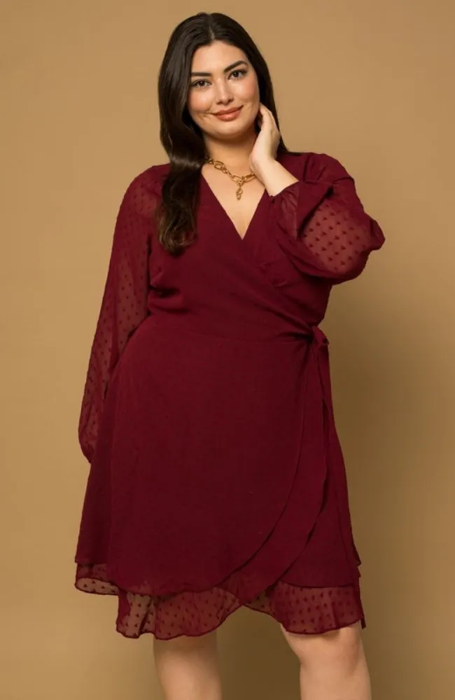 Plus Burgundy Wrap Dress