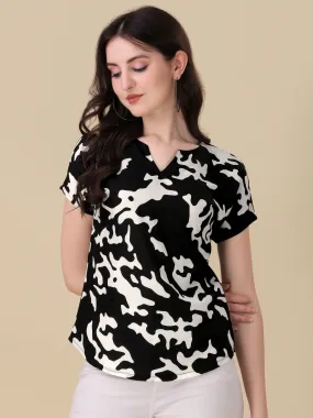Printed Regular Sleeves V-Neck Crepe Top