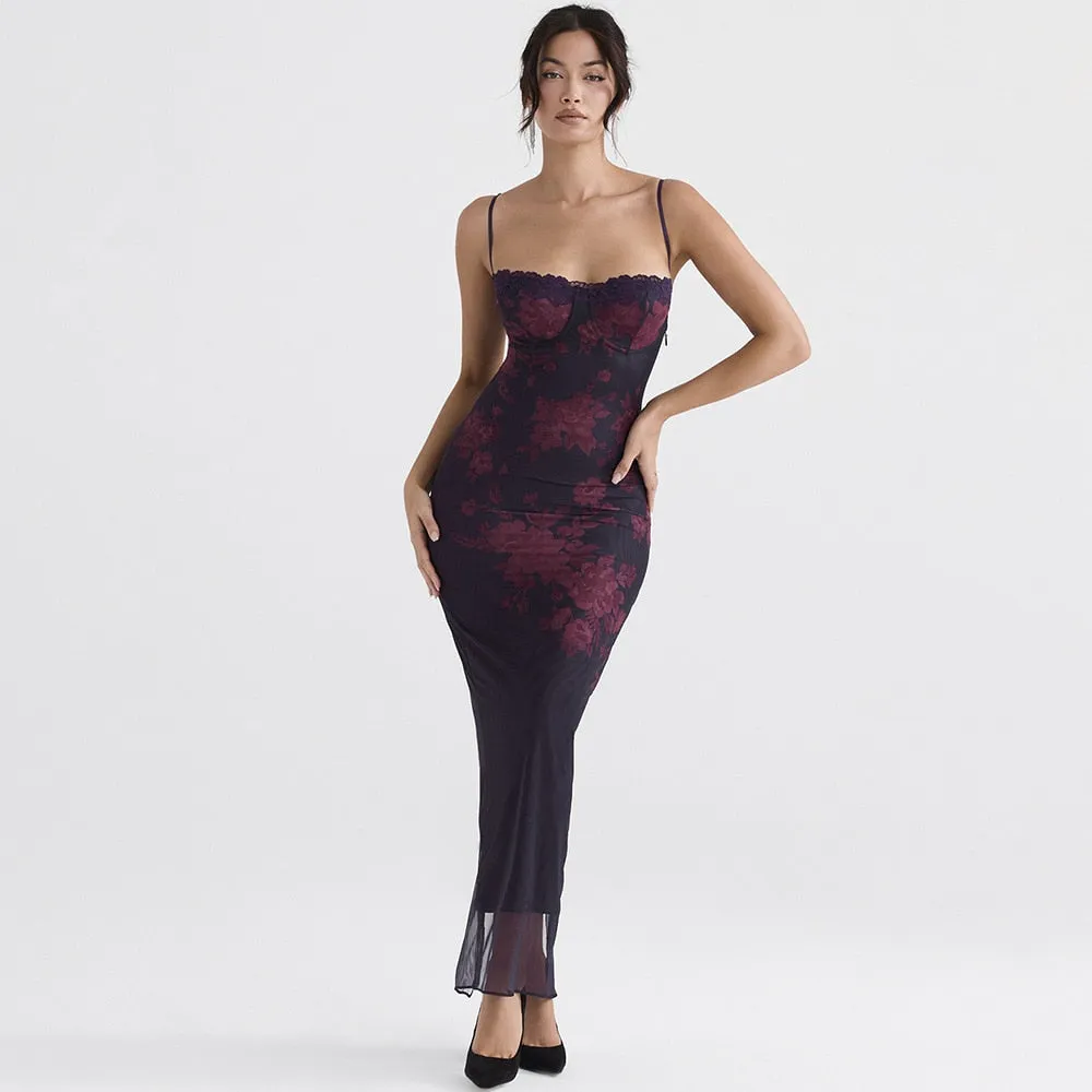 Purple Floral Print Maxi Dress