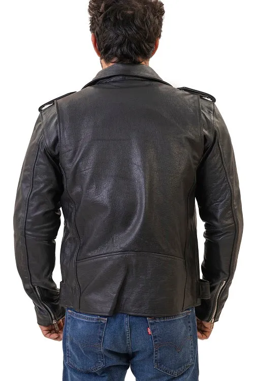 "Perfect Biker Style" Classic Black Premium Leather Motorcycle Jacket with removable armor