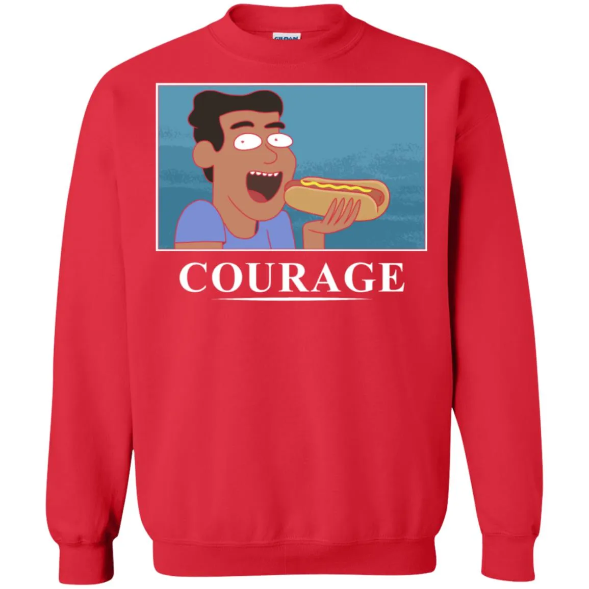 Rick And Morty Courage Is Eating A Hot Dog Unisex Crewneck Pullover Sweatshirt