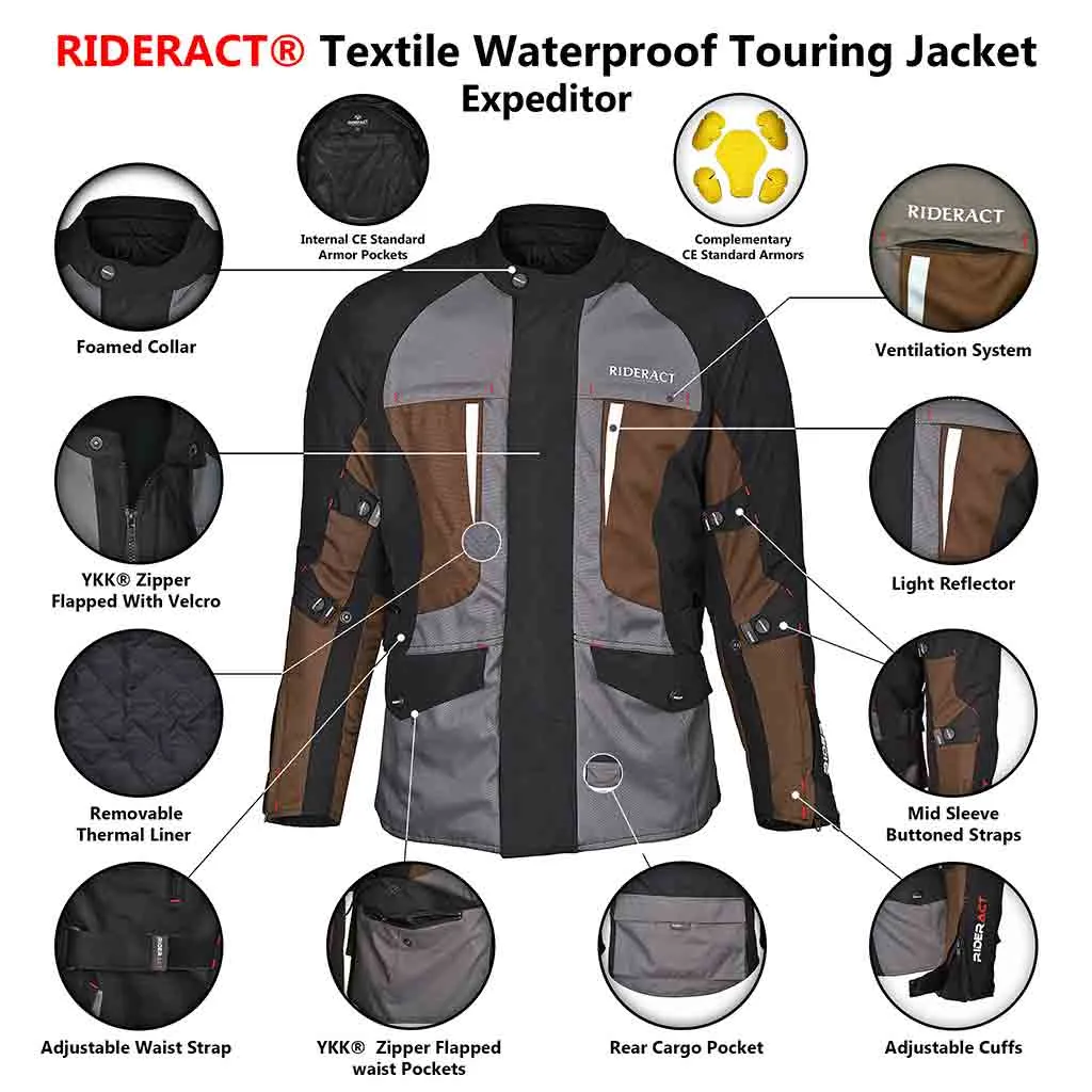 RIDERACT® Waterproof Motorcycle Jacket Textile Motorbike Jacket Expeditor