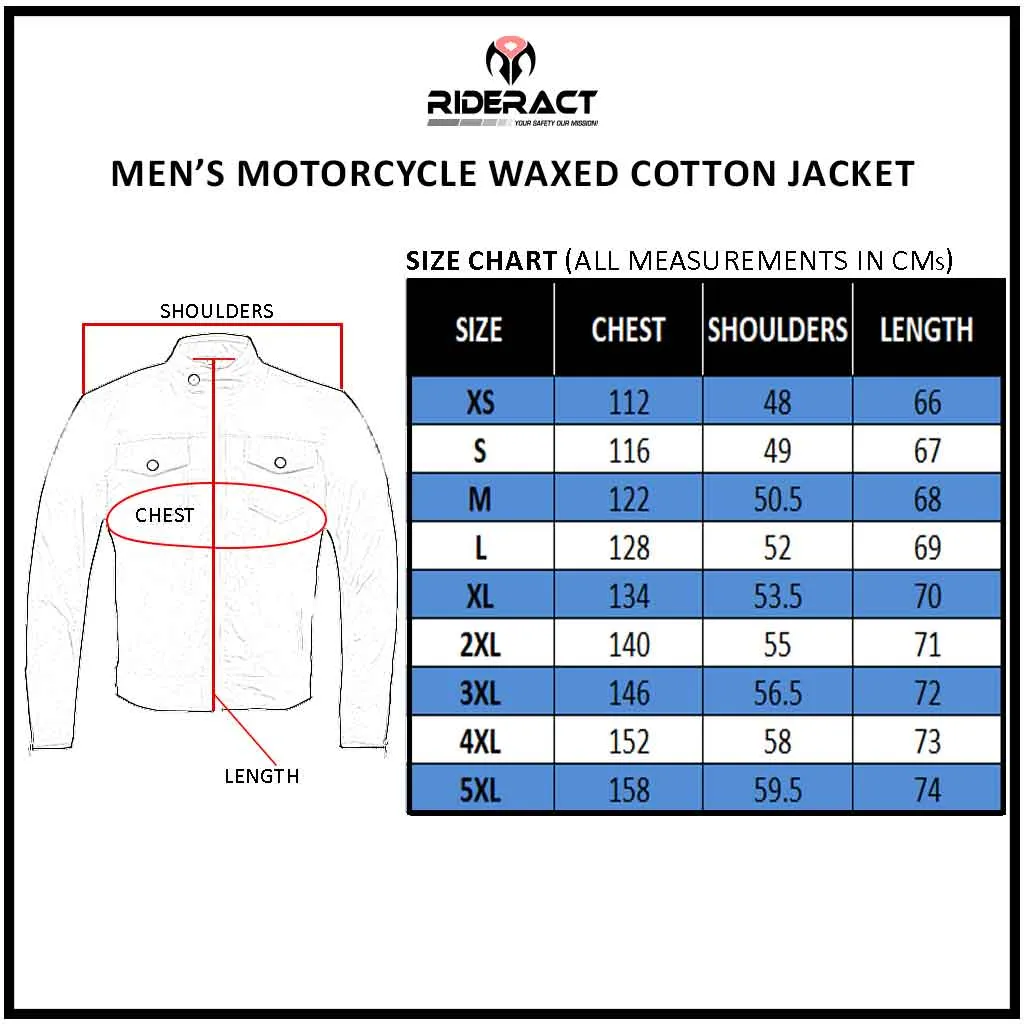 RIDERACT® Waxed Cotton Motorcycle Jacket Black Stellar Waterproof Moto Jacket