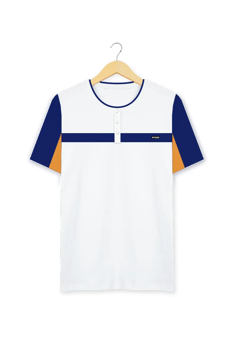 Ryusei Kaos Pria Tamanishi Button CMB White