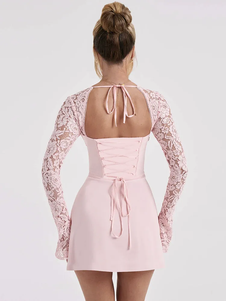 Sally Lace Sheer Long Sleeve Mini Dress