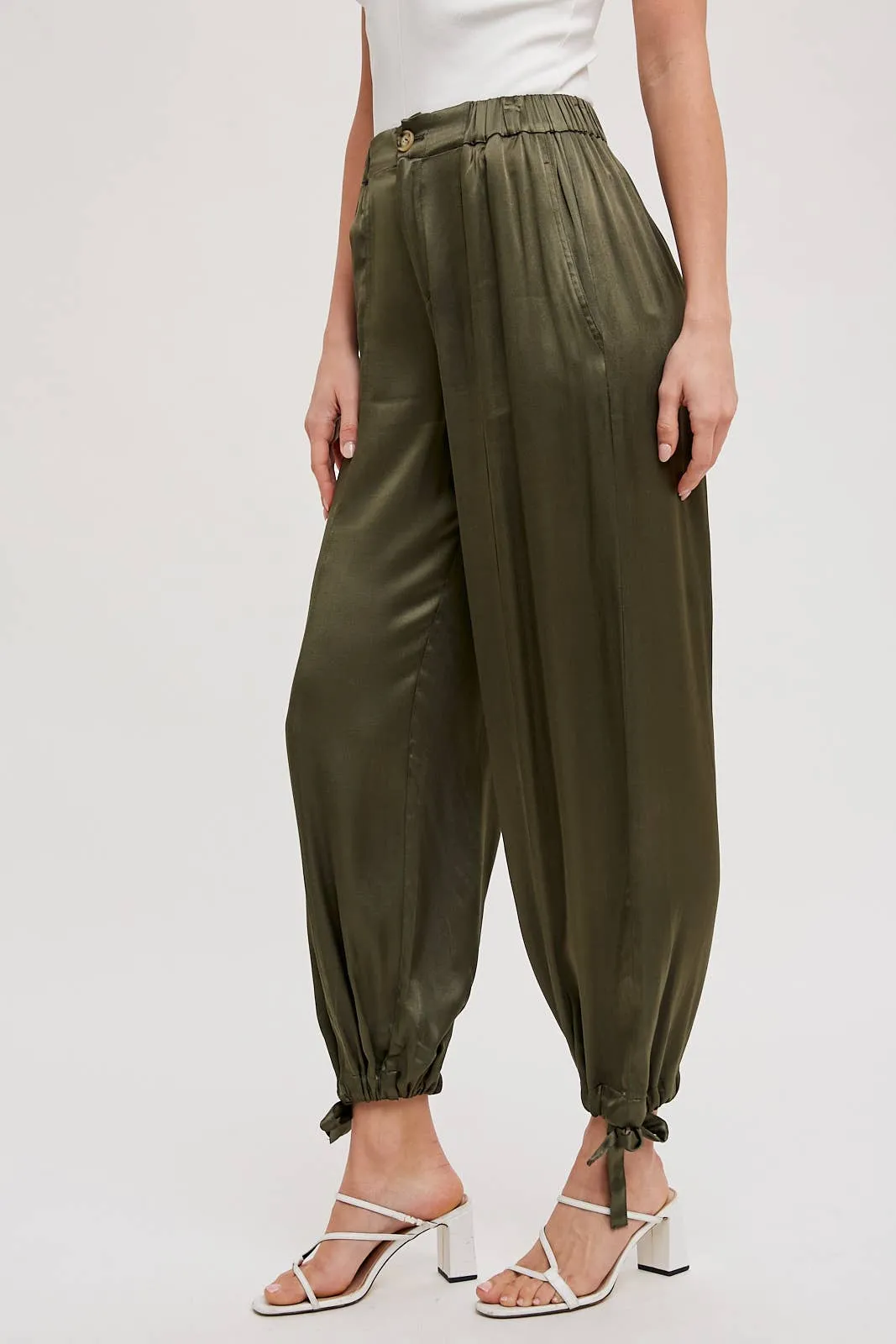 SATIN ANKLE HEM CARGO PANTS