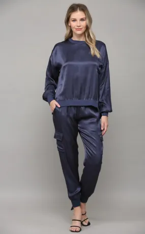 Satin Cargo Jogger Pants