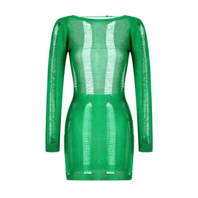 See-Through O-neck Long Sleeve Dress
