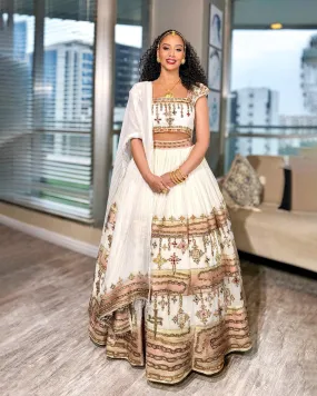 Shimmering Top and Skirt Set Ethiopian Traditional Dress: Wide Cultural Embroidery Eritrean Dress for Big Events Habesha Kemis