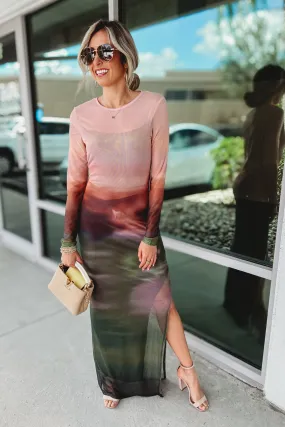SIZE S - What a Stunner Long Sleeve Mesh Neutral Ombre Dress