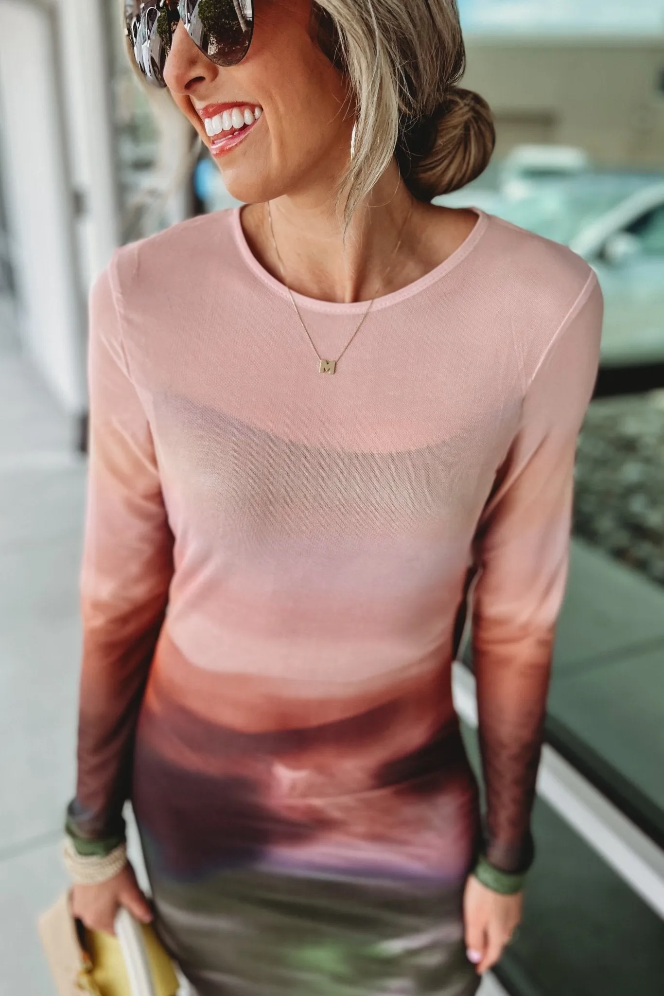 SIZE S - What a Stunner Long Sleeve Mesh Neutral Ombre Dress