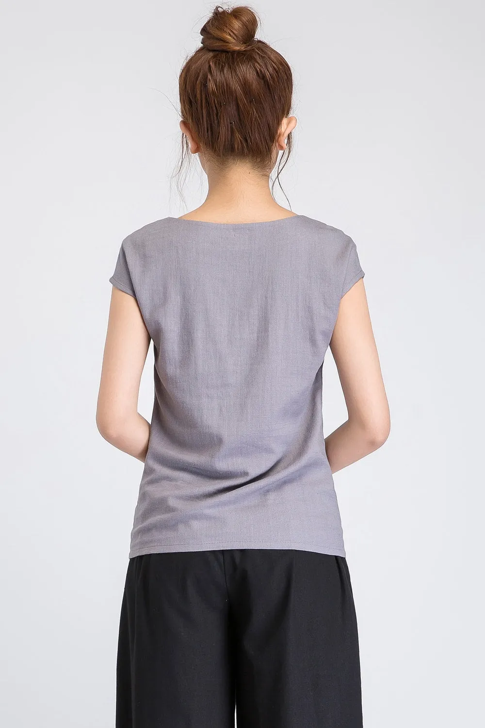 summer top, Linen blouse, gray linen tee, linen shirt women, short sleeve blouse 1920