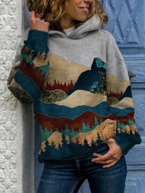 Sweatshirt met capuchon en bergprint