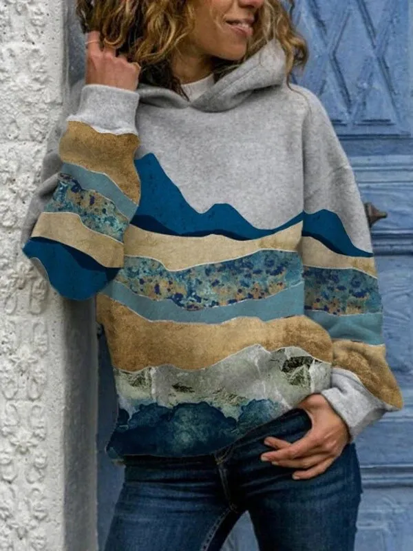 Sweatshirt met capuchon en bergprint