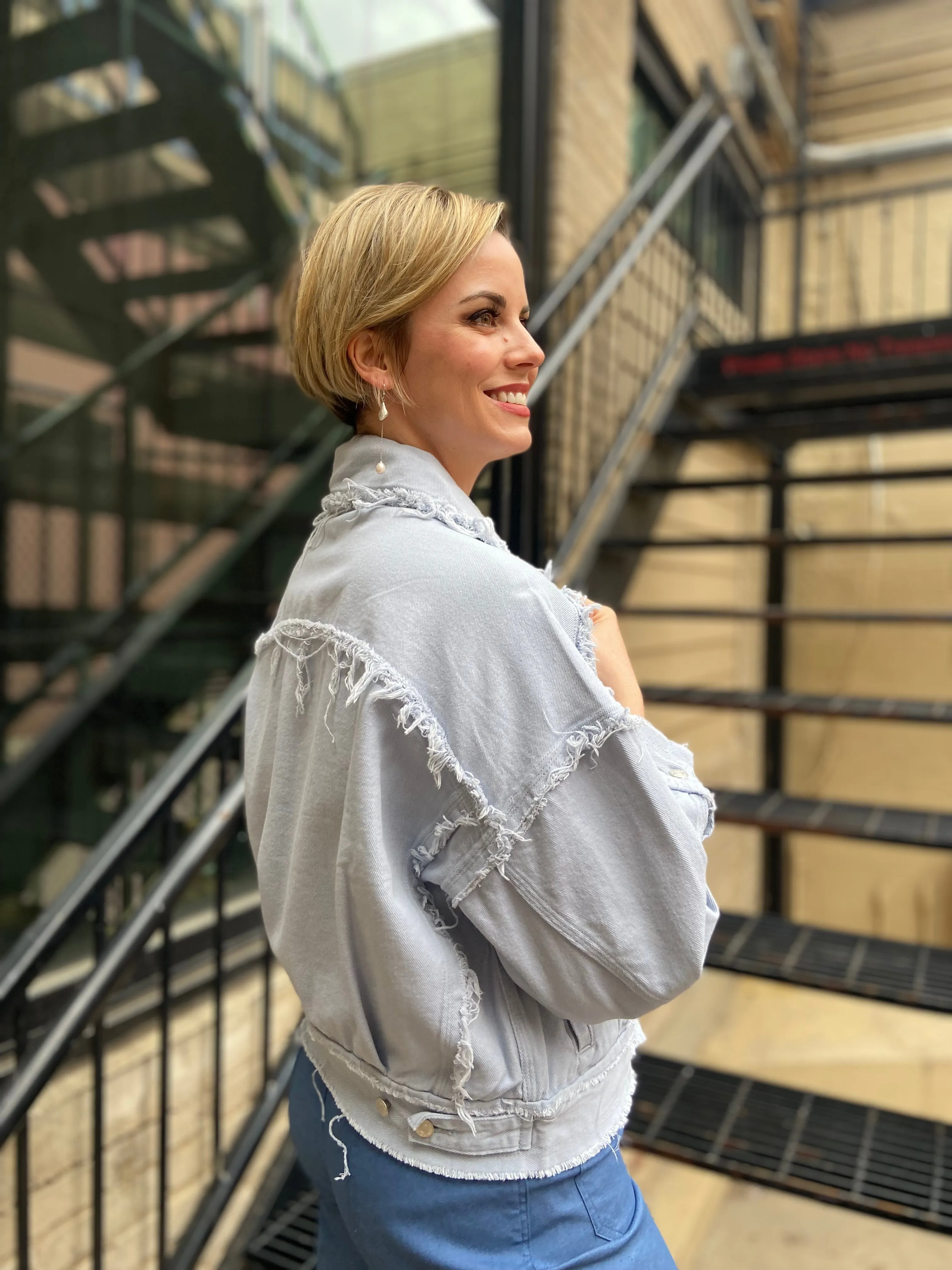 Tabby Pale Blue Distressed Jacket